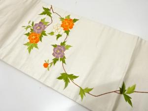 枝花模様　刺繍　名古屋帯